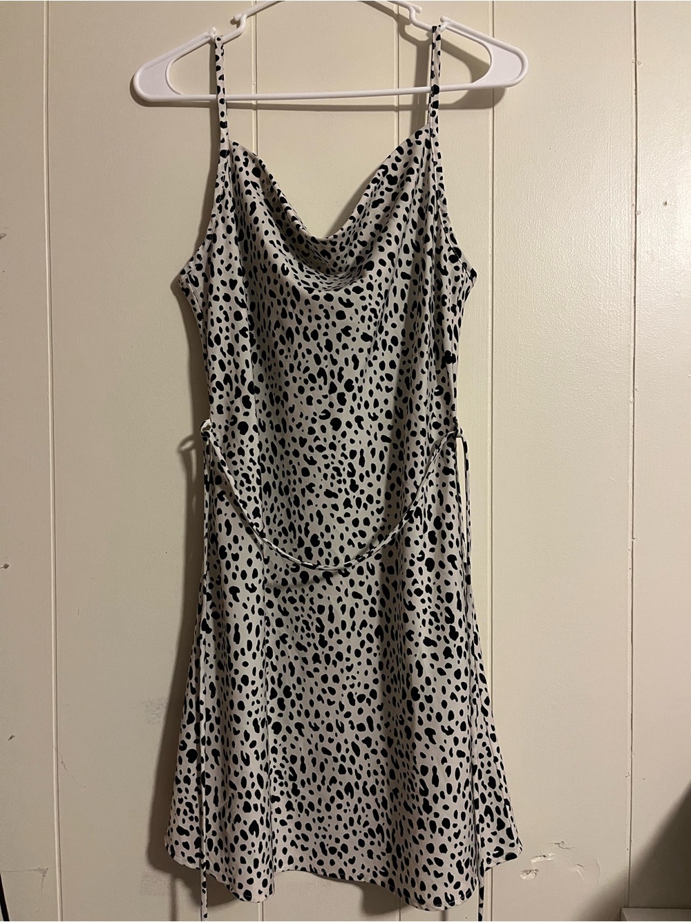 MAHINA White Slip Dress with Black Spot Print
